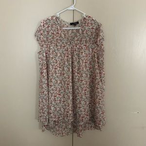 White babydoll blouse with red floral print